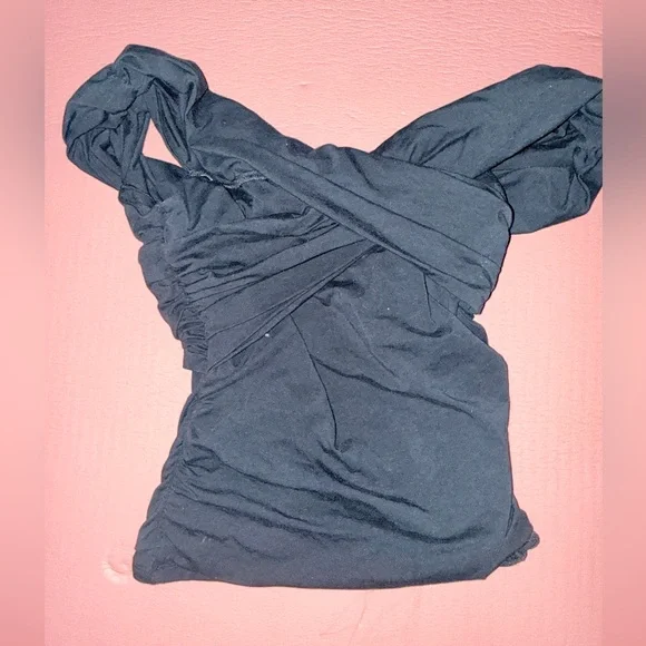 Abercrombie & Fitch Women’s Off The Shoulder Ruched Wrap Top Size Small Black - Picture 5 of 7